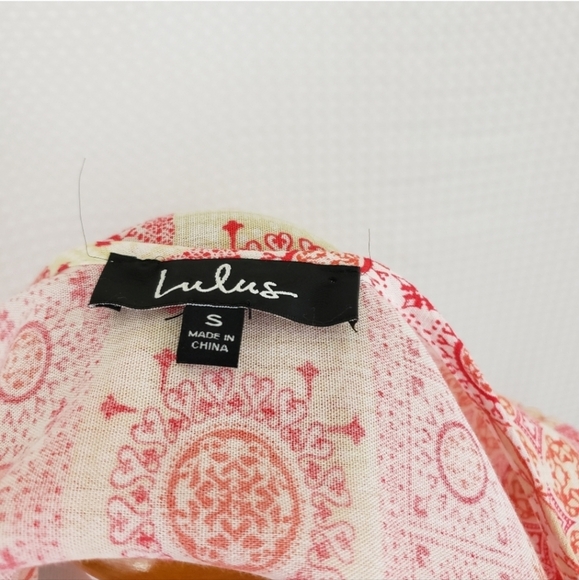 Lulus Dress Cache Creek Lace Up Tiered Swing Dress Red White Floral size Small - Picture 7 of 8